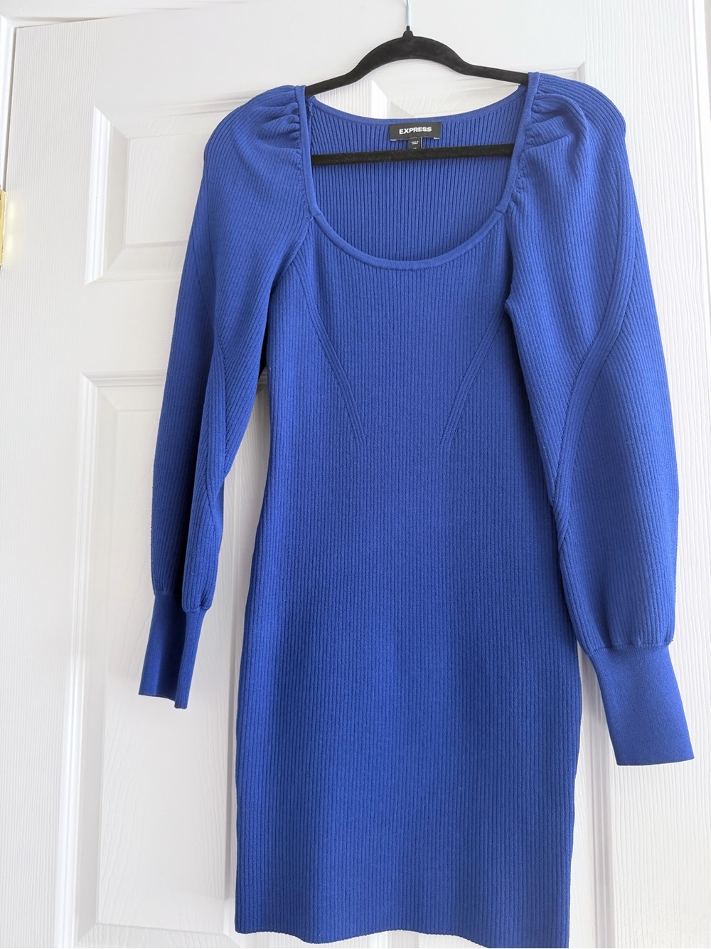 Express Cobalt Blue Ribbed Long Sleeve Scoop Dress